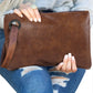 Brown Vintage Leather Oversized Clutch Bag