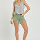 RISEN Mid Waist Frayed Hem Denim Shorts