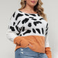 Plus Size Leopard Round Neck Long Sleeve Sweater