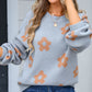 Angel Wings Flower Round Neck Dropped Shoulder Sweater