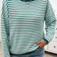 Devine Striped Round Neck Dropped Shoulder Sweater