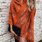 Fringe Contrast Hooded Poncho