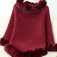 Fuzzy Trim Texture Three-Quarter Sleeve Poncho