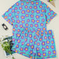 Sky Blue Cute Flower Print Contrast Trim Plus Size Short PJ Set