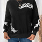 Perfee Heart Round Neck Long Sleeve Sweater