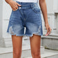 Distressed Raw Hem Asymmetric Waist Denim Shorts