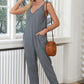 Textured Sleeveless V-Neck Pocketed Casual Jumpsuit