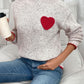 Perfee Contrast Heart Round Neck Long Sleeve Sweater