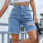 Distressed Raw Hem Denim Shorts