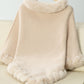 Fuzzy Trim Texture Three-Quarter Sleeve Poncho