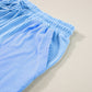 Light Blue Plus Size Ribbed Long Sleeve Top and Drawstring Shorts Set