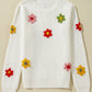 Crochet Flower Round Neck Sweater