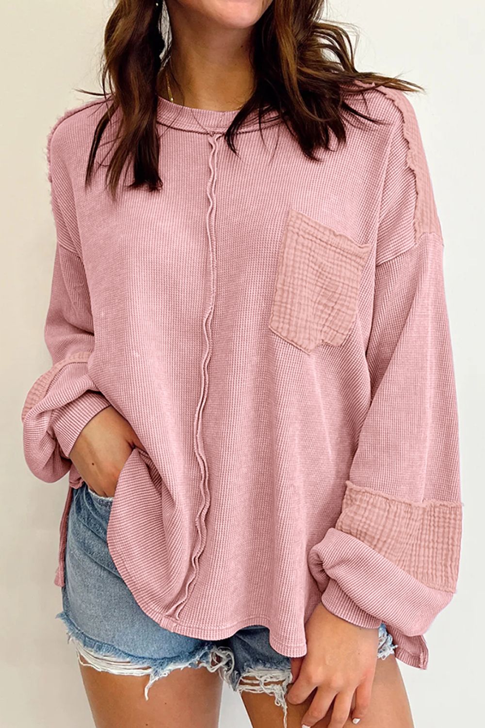 Exposed Seam Oversized Long Sweatshirt