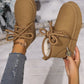 Lace Up Round Neck Platform Suede Boots