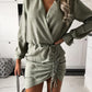 Drawstring Long Sleeve Mini Dress