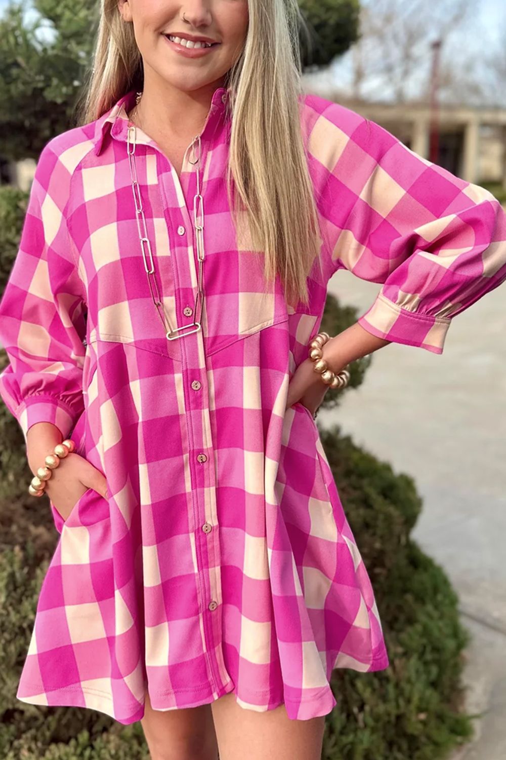 Pink Plaid Shirt Dress—All Heart—Valentine's Day Collection