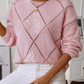 Openwork Sequin Round Neck Long Sleeve Sweater