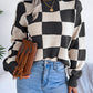 Checkered Mock Neck Long Sleeve Sweater