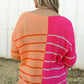 Striped Pocketed Dropper Shoulder Sweater