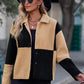 Color Block Snap Down Collared Neck Jacket