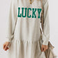 White St Patricks LUCKY Graphic Long Sleeve Ruffle Hem Mini Dress