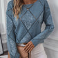 Openwork Round Neck Long Sleeve Knit Top