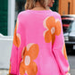 Flower Round Neck Dropped Shoulder Sweater