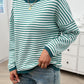 Devine Striped Round Neck Dropped Shoulder Sweater