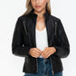 Snobbish Faux Leather Zip Up Mock Neck Jacket