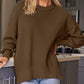 Slit Round Neck Dropped Shoulder Sweater