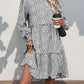 Perfee Frill Printed Mock Neck Long Sleeve Mini Dress