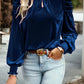 Tie Up Mock Neck Velvet Fabric Long Sleeve Blouse