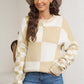 Plaid Round Neck Dropped Shoulder Sweater