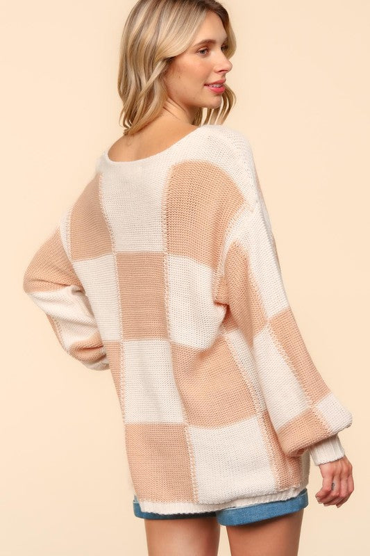 Apricot + Ivory Checkered Oversized Sweater—Small-3XL