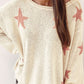 Contrast Star Raw Hem Long Sleeve Knit Top