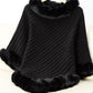 Fuzzy Trim Texture Three-Quarter Sleeve Poncho