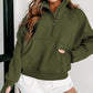 Sea Green Fleece Lined Zip Up Stand Collar Thumbhole Sleeve Sweatshirt