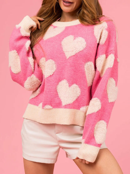 Pink & Red Fuzzy Heart Sweater—All Heart—Valentine's Day Collection