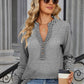 Striped Notched Long Sleeve T-Shirt