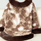 Furry Contrast Three-Quarter Poncho