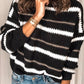 Contrast Striped Round Neck Long Sleeve Sweater