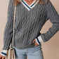 Cable-Knit V-Neck Long Sleeve Sweater