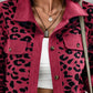 Full Size Leopard Collared Neck Button Up Long Sleeve Jacket