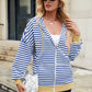 Drawstring Striped Zip Up Long Sleeve Hoodie