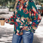 Perfee Printed Johnny Collar Long Sleeve Blouse