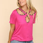 Celeste Full Size Crisscross Cutout Leopard Contrast Trim T-Shirt