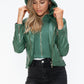 Snobbish Faux Leather Zip Up Drawstring Hooded Jacket