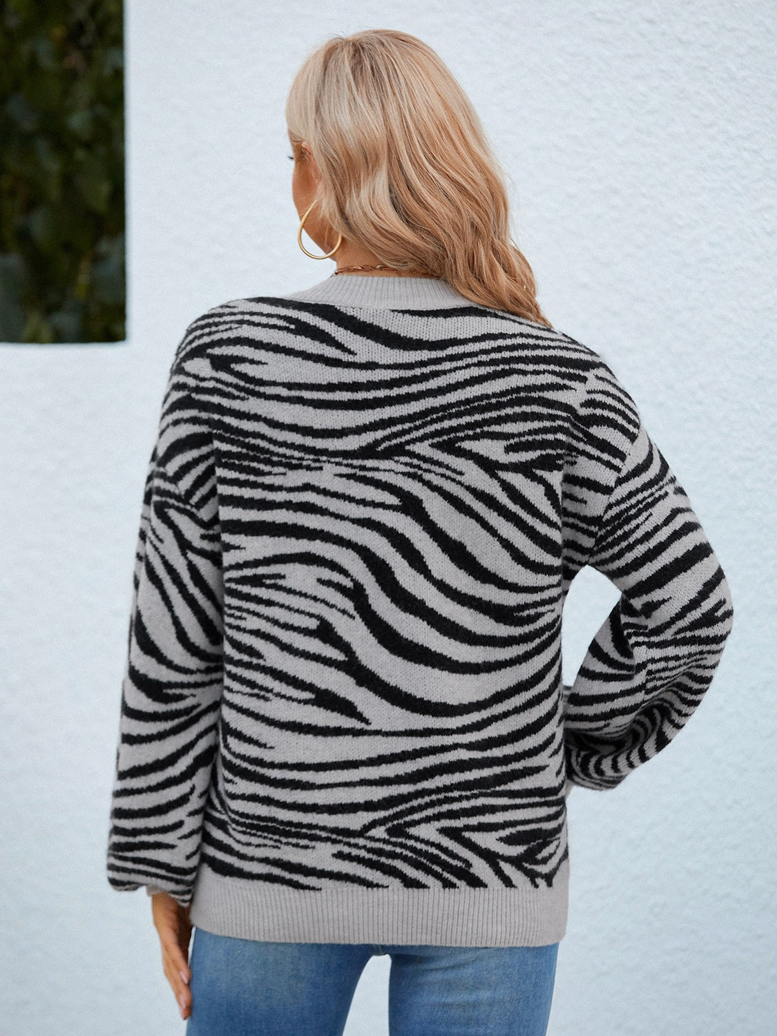 Zebra Print Gray Sweater