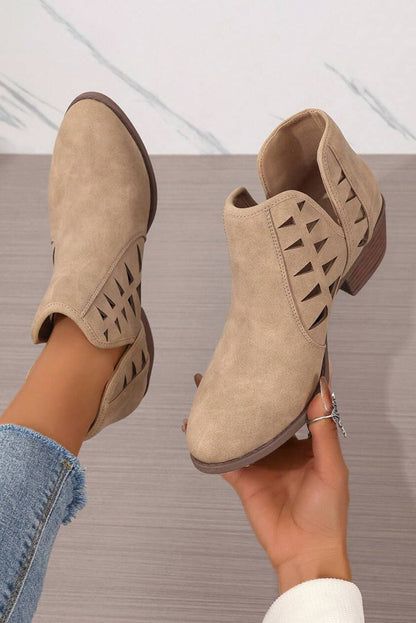 Parchment Cut Out Suede Pointed Toe Heeled Ankle Boots