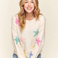 ADORA Stars Pattern Round Neck Drop Shoulder Sweater